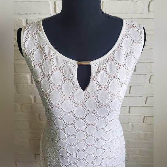 Ronni Nicole Lace Keyhole Sleeveless Sheath Dress Ivory White Summer Size 12 - Picture 4 of 12